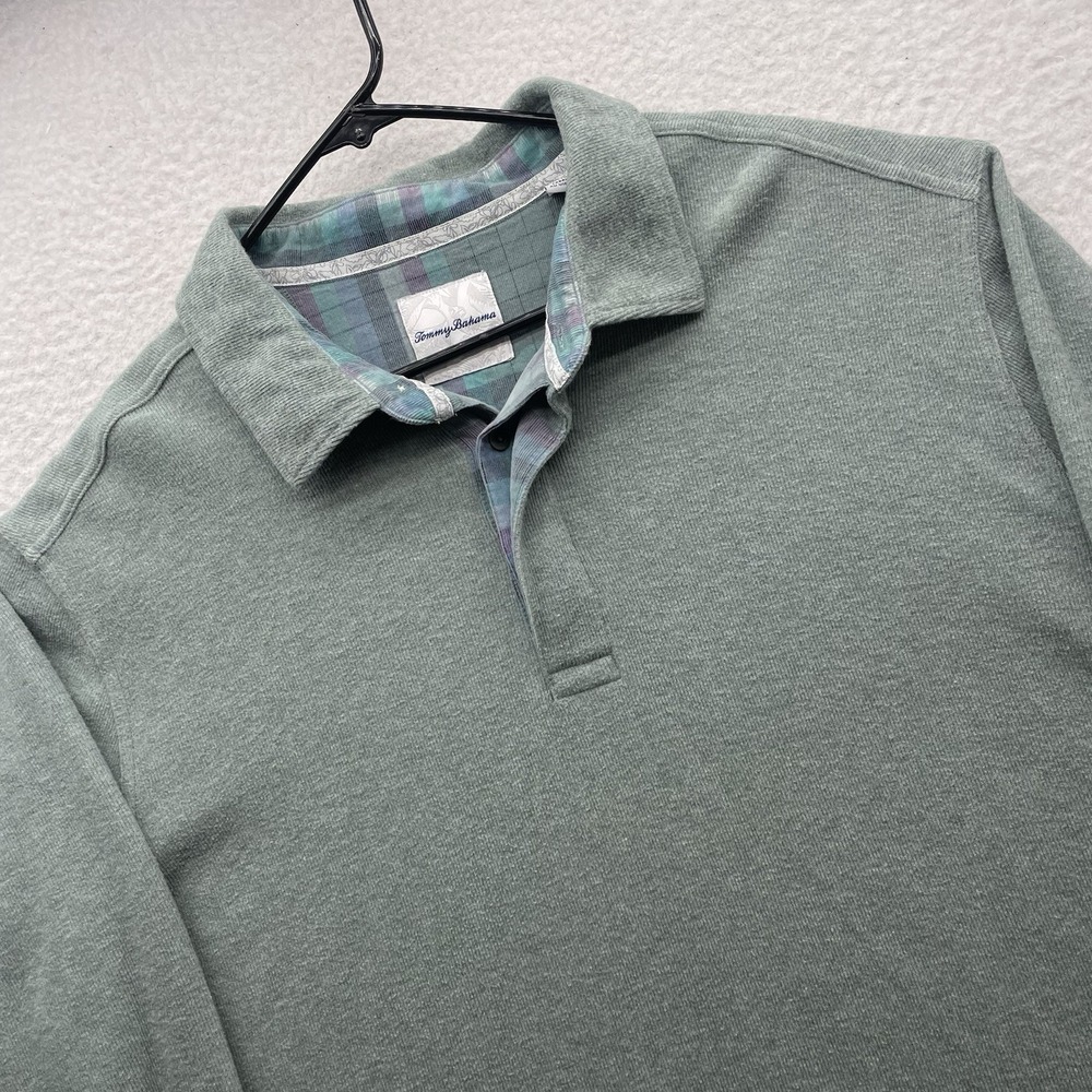 Tommy Bahama Sweater Mens 2XLT Tall Green Plaid Collar Button Pullover Golf Dad